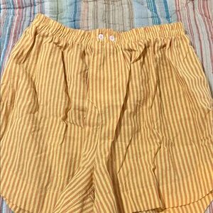 Free People Yellow and Rust-Striped Women's Elastic-Waist Shorts